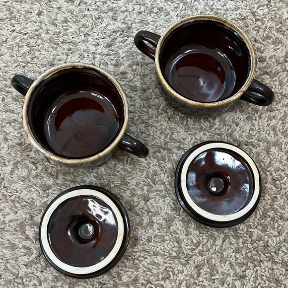 Vintage Brown Drip Glaze Sugar Bean Pots w/ Lids - Set of Two - Picture 3 of 6